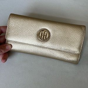 Gold Leather Wallet/ Clutch by Tommy Hilfiger